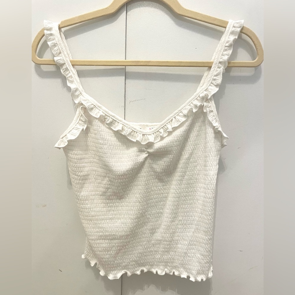 LUSH White Ruffled Tank Top